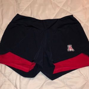 blue and red university of arizona athletic shorts